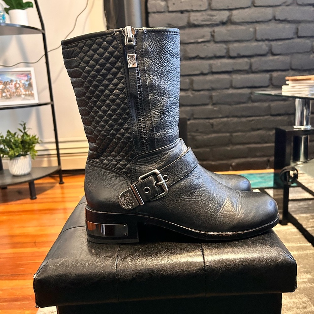 Vince Camuto Black Quilted Moto Boots